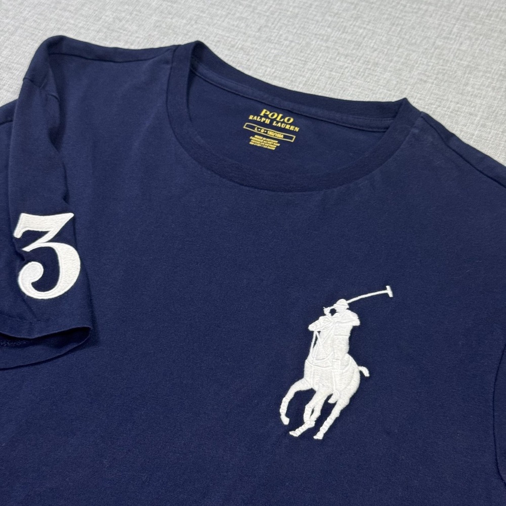 Polo Ralph Lauren Big Pony #3 T-Shirt Mens L Blue Embroidered Crew Neck Cotton